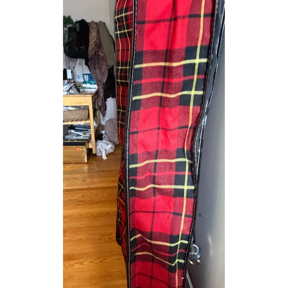 Vintage Hanging Garment Bag Red Tartan Plaid Travel Suit Carrier Luggage